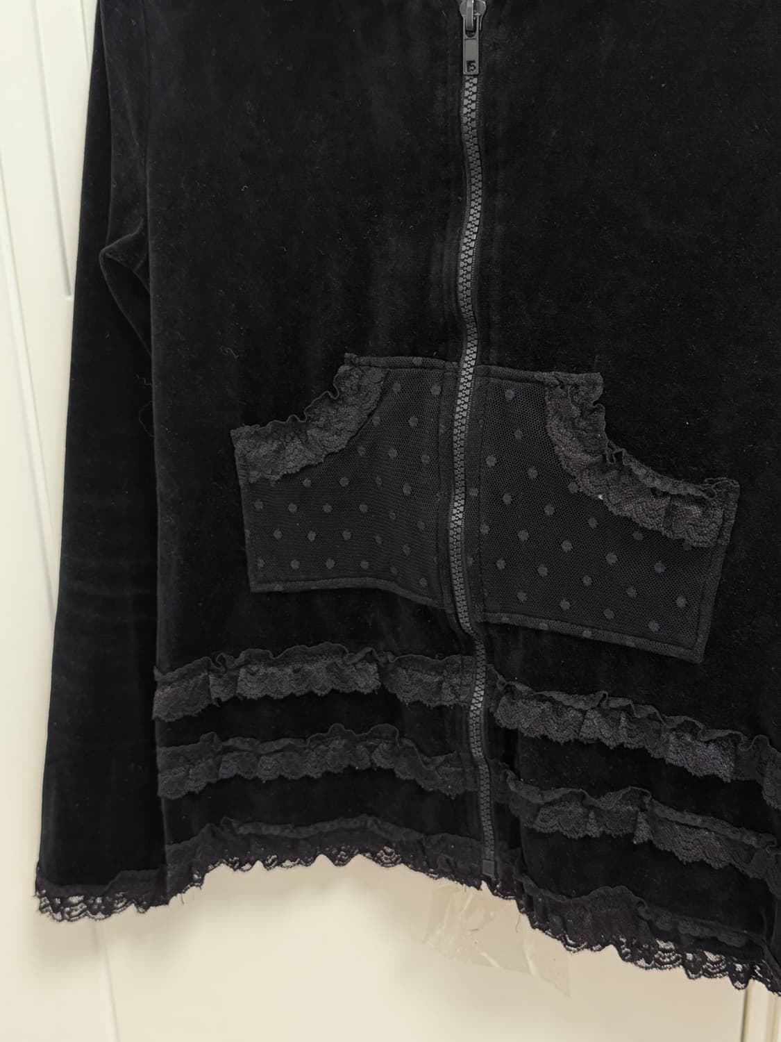 블랙 레이스 도트 벨벳 후드집업 black dots hoodie 상품이미지5