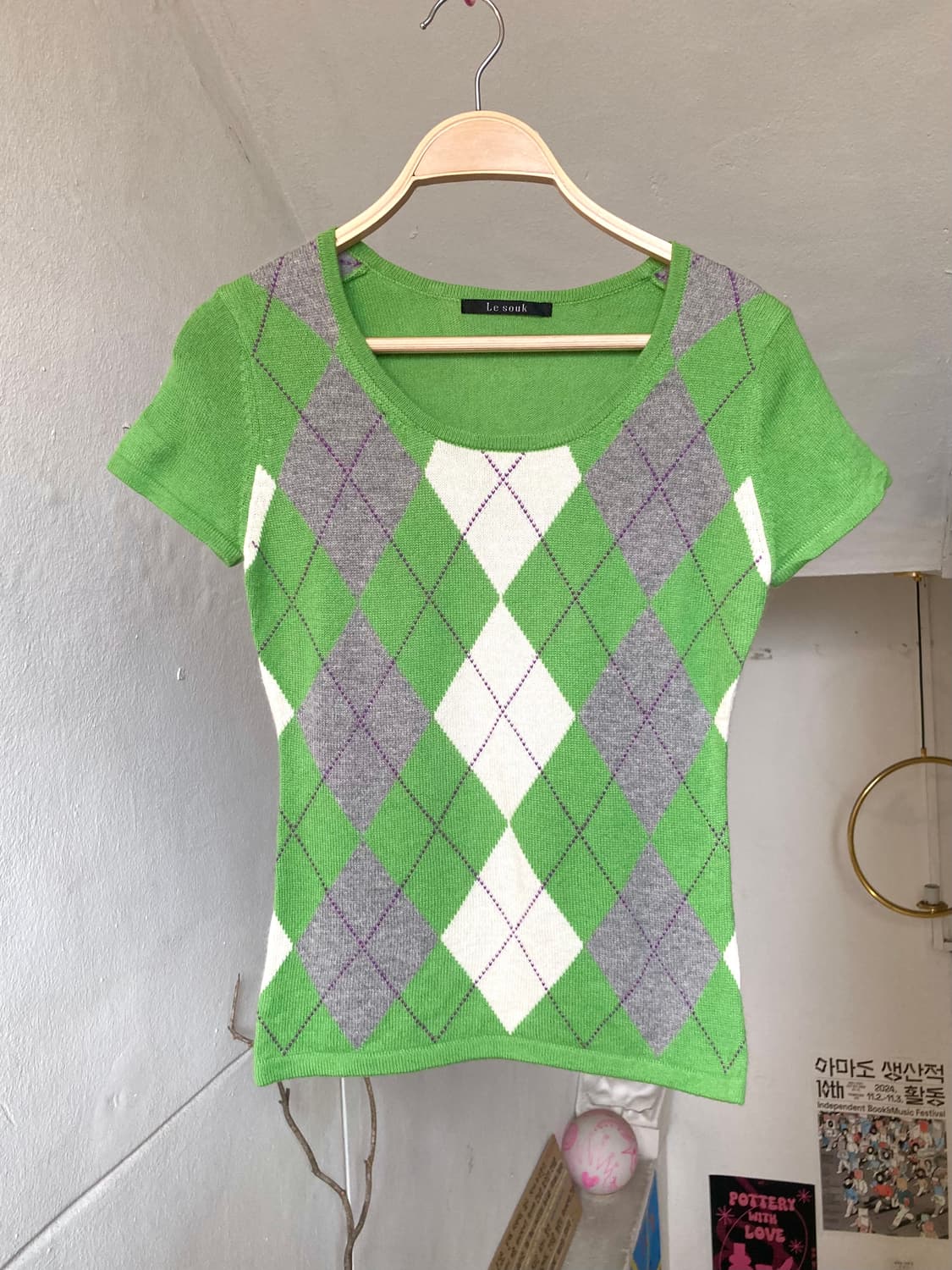 아가일 그린 반팔 니트 상품이미지1