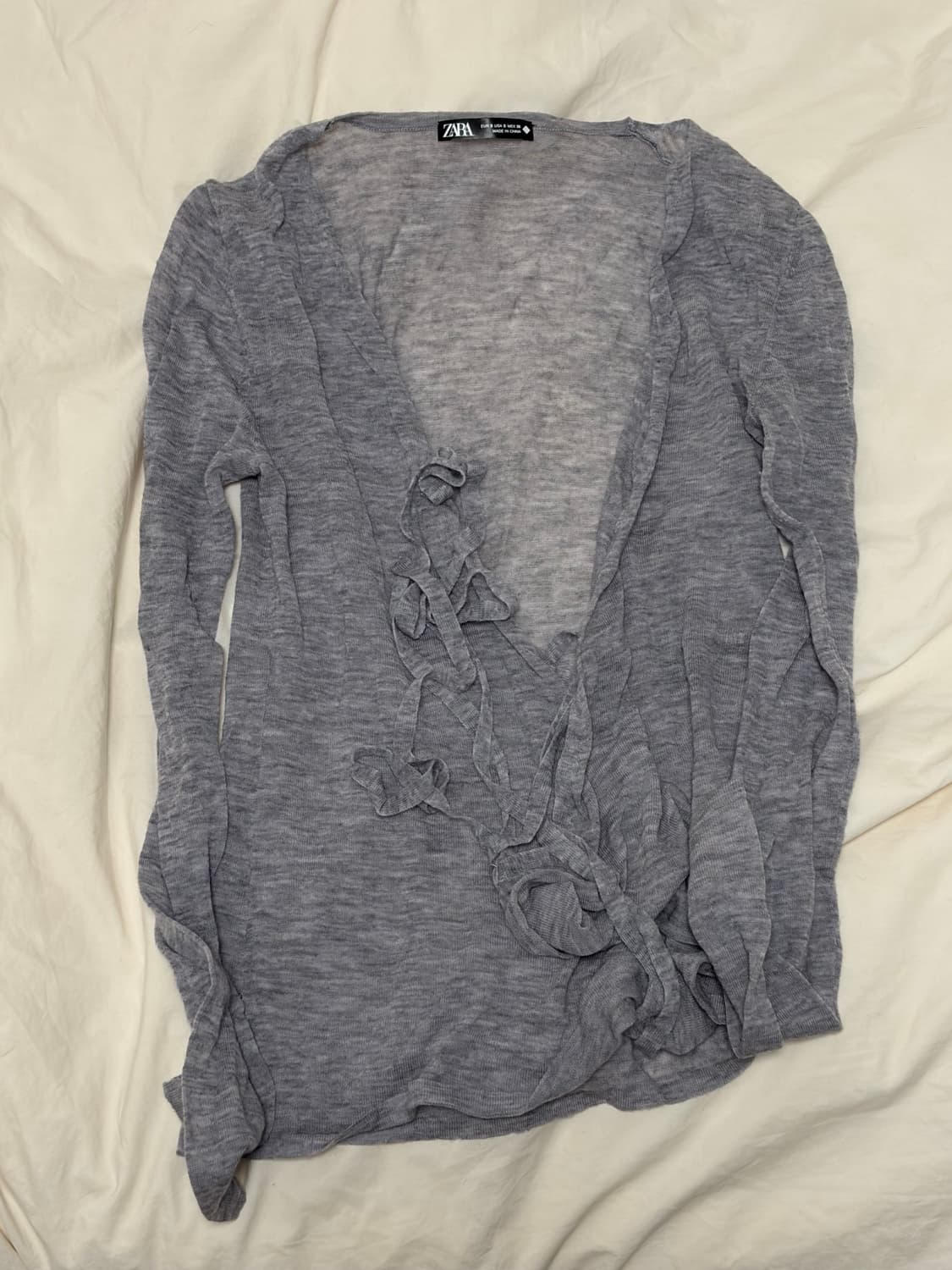 자라 리본 울 재킷 랩 가디건 그레이 s 상품이미지5
