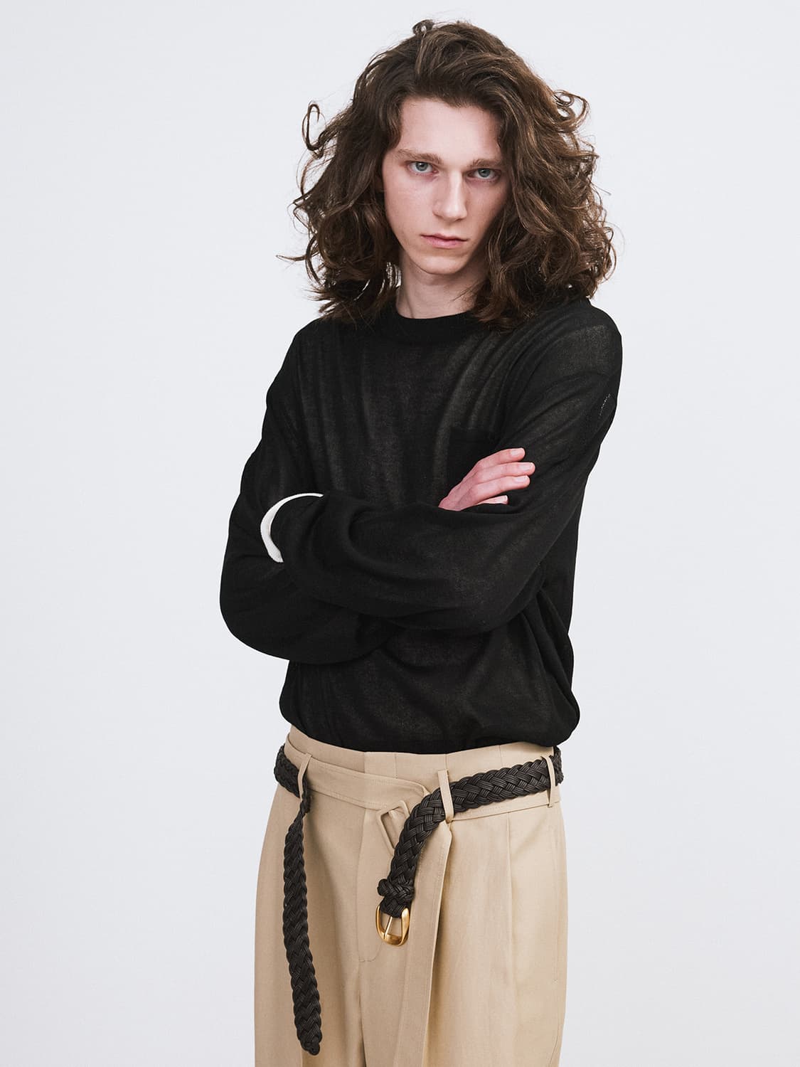 렉토 26SS 루즈핏 라운드넥 포켓 니트 탑 블랙 상품이미지1