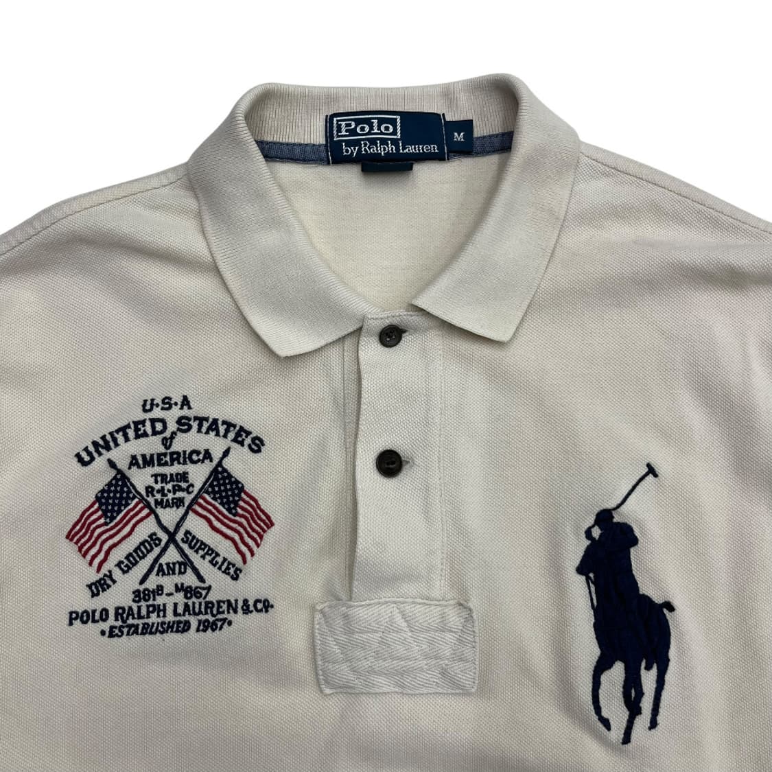 폴로 랄프로렌 네이비 빅포니 성조기자수 아이보리 카라 크롭 반팔 M 상품이미지4