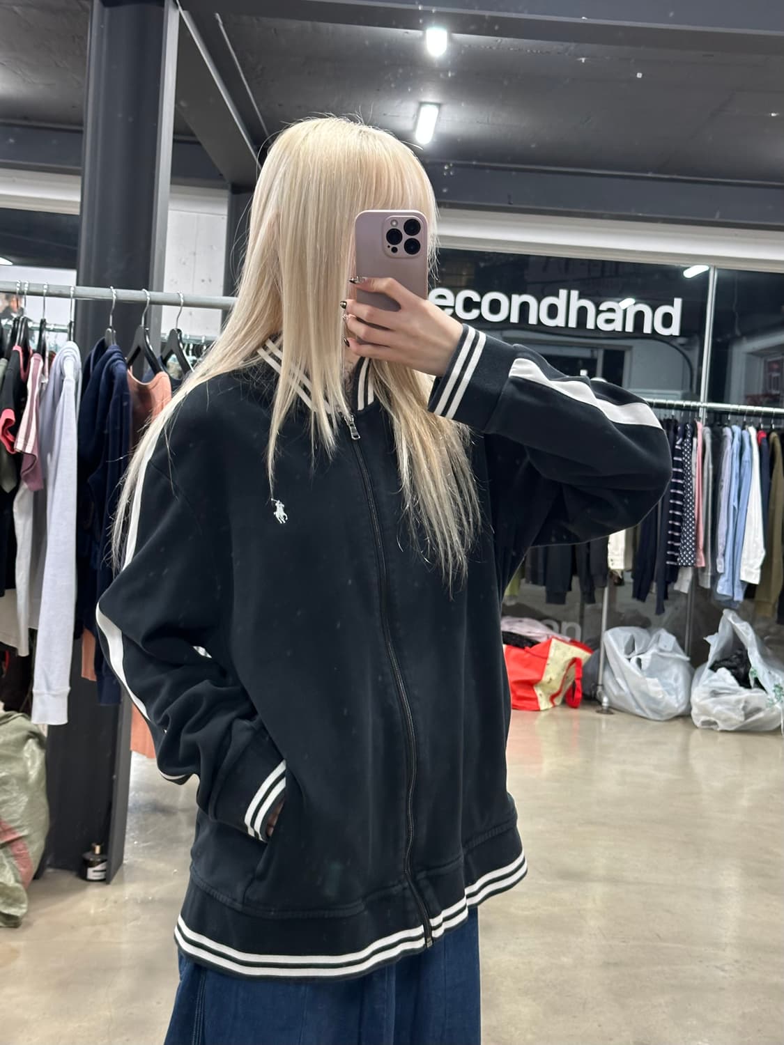 폴로 랄프로렌 블랙 화이트 면집업 져지 상품이미지3