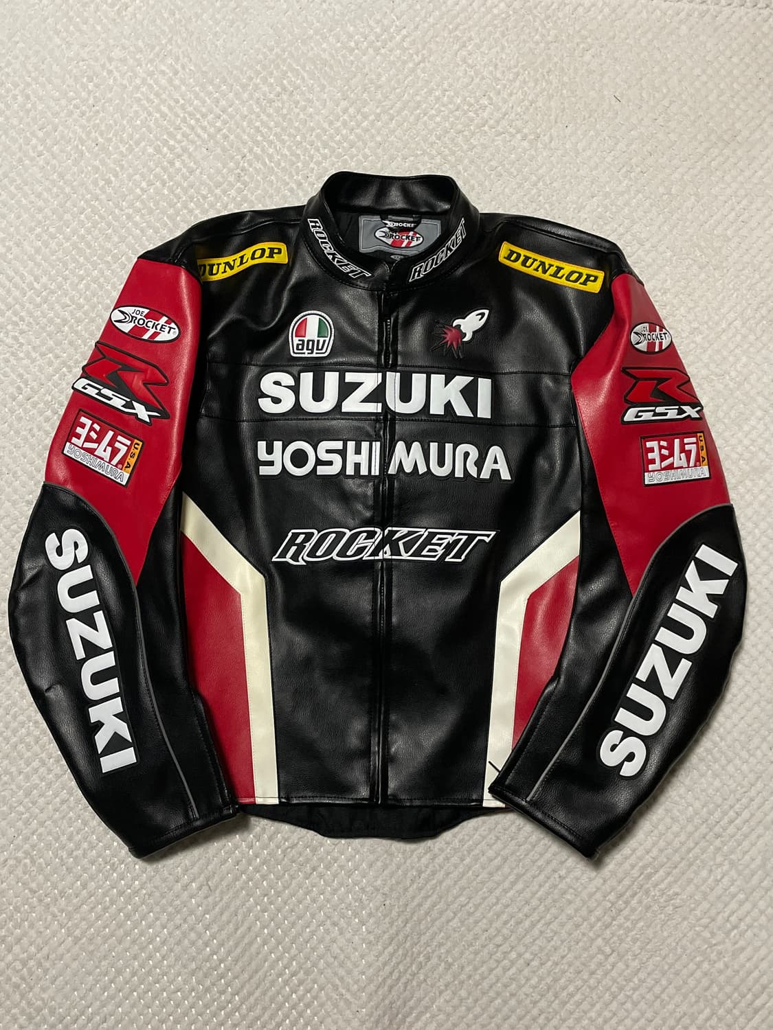 SUZUKI 스즈키 요시무라 소가죽 패치워크 모터사이클 레이싱 레더 상품이미지1