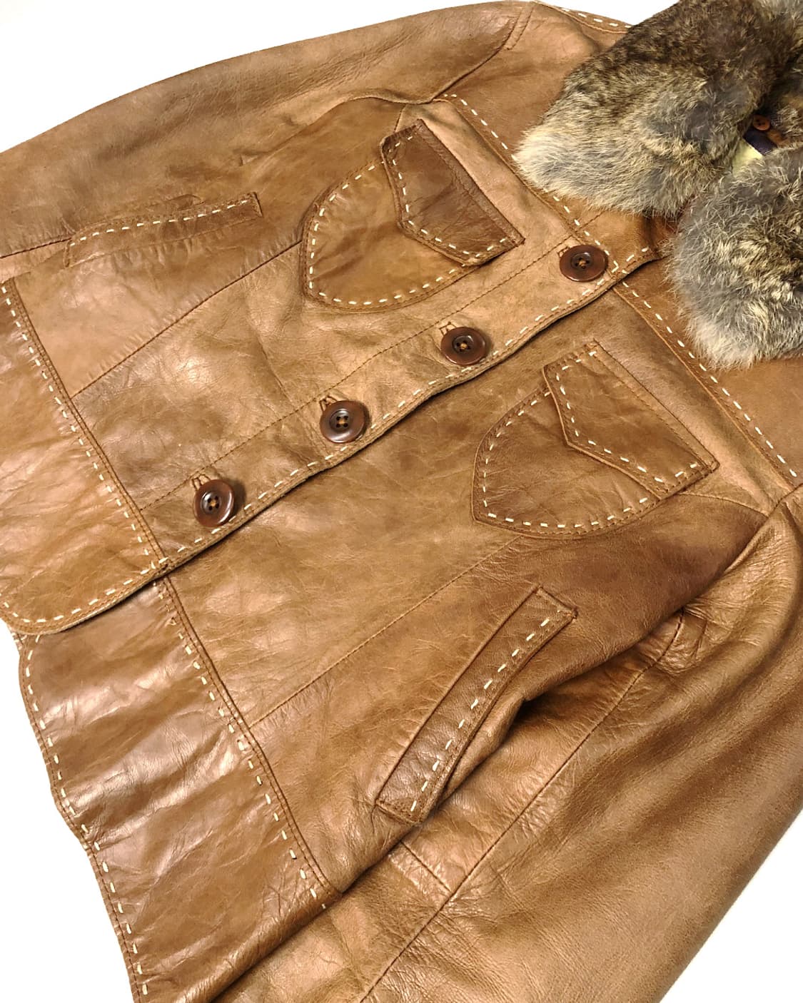 Vintage 브라운 스티치 양가죽 자켓 상품이미지4