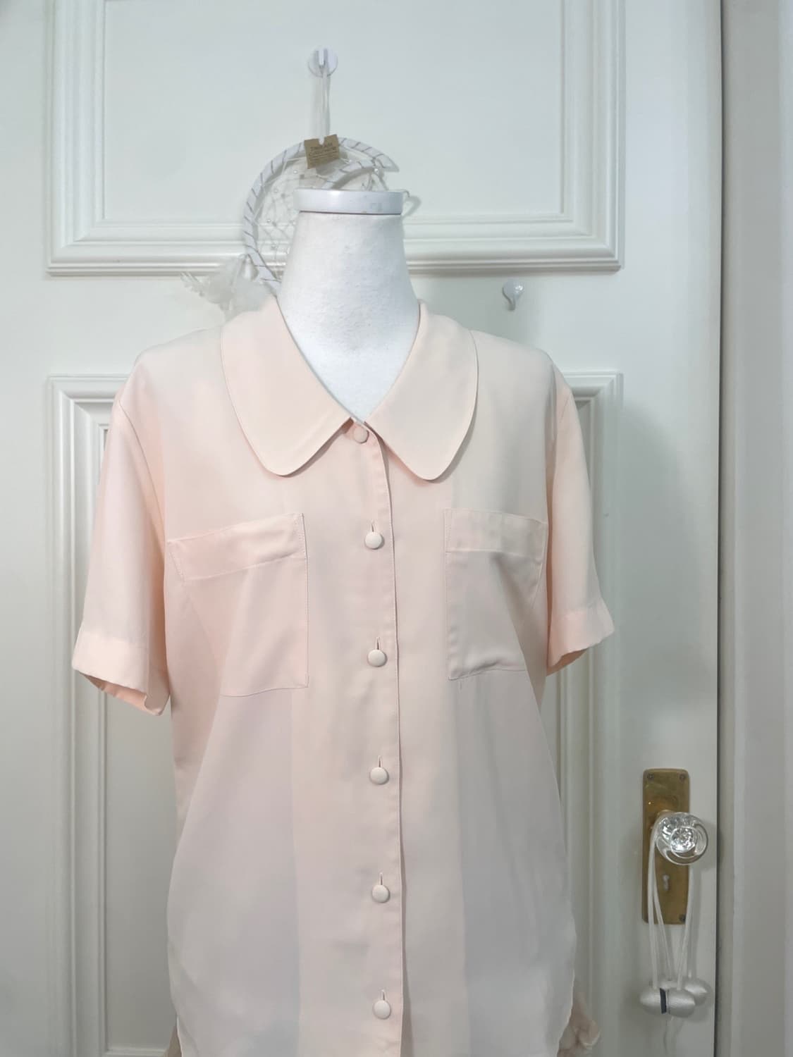 coral collar pleats sleeve half blouse 상품이미지5