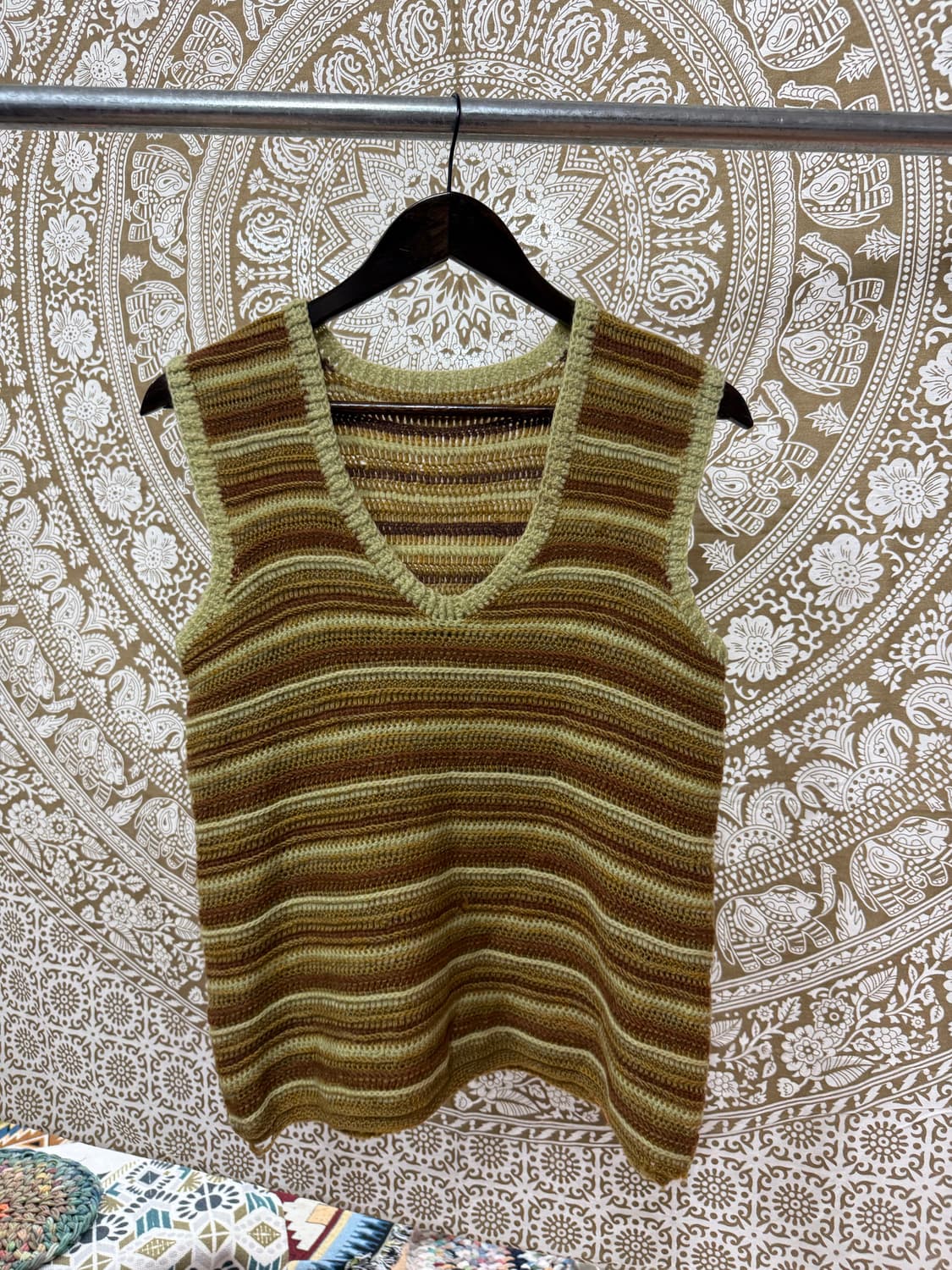 빈티지 여성 브이넥 스트라이프 니트 조끼  상품이미지3