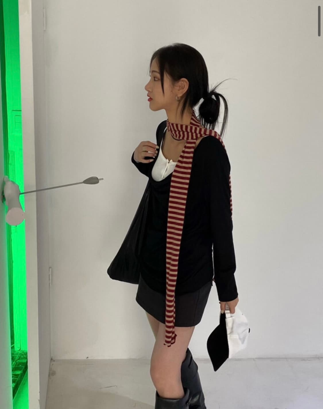 서울베이스드 와인/레드/빨강 줄무늬 면 목도리 스카프 상품이미지1