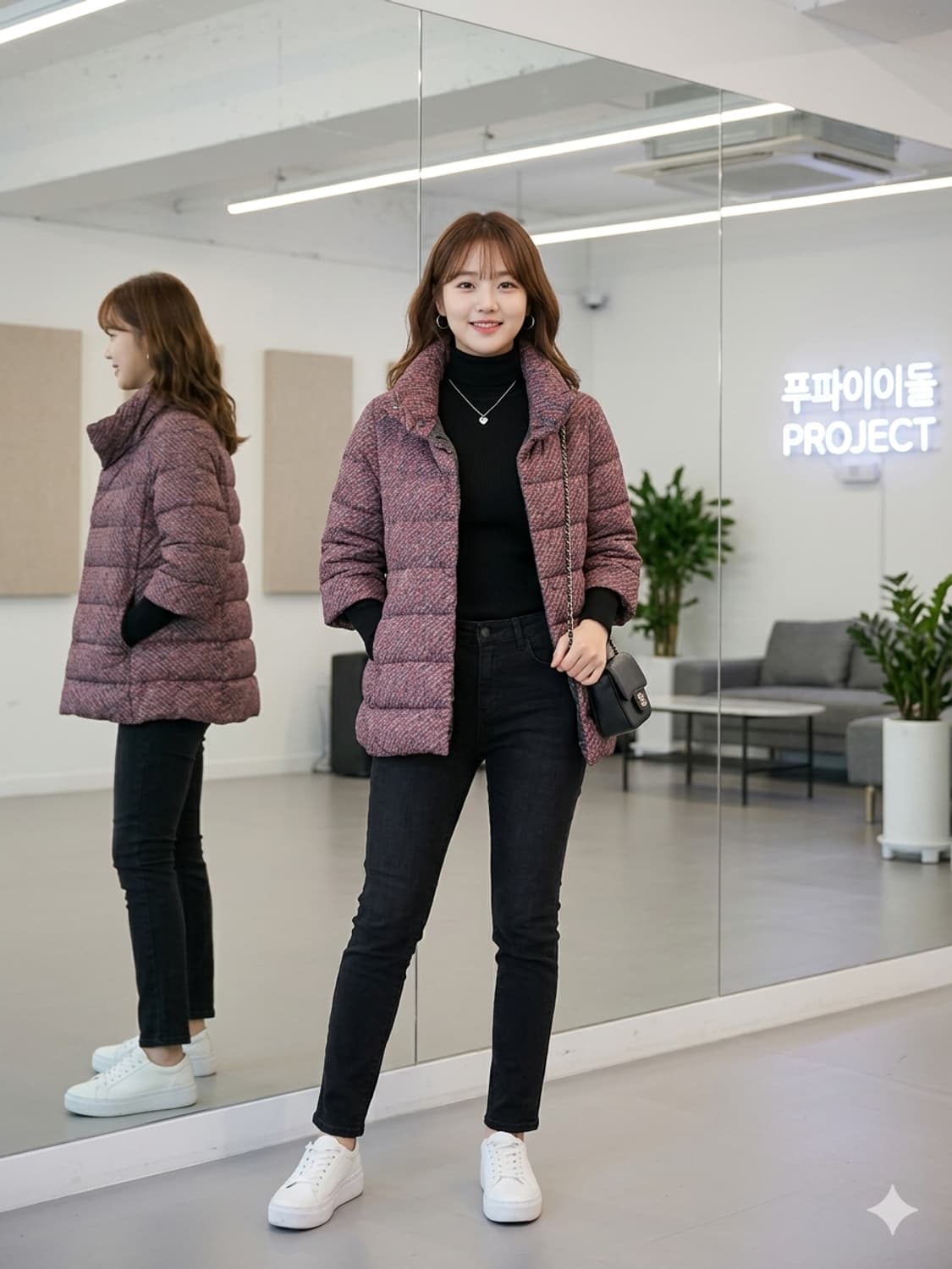 에르노(Herno) 트위드 패턴 7부 하프넥 구스다운 패딩 상품이미지1