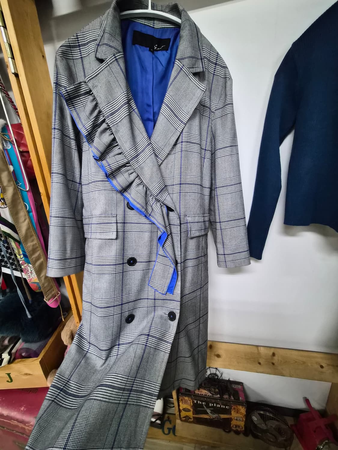 지컷 언발프릴 체크 트렌치 코트 상품이미지4