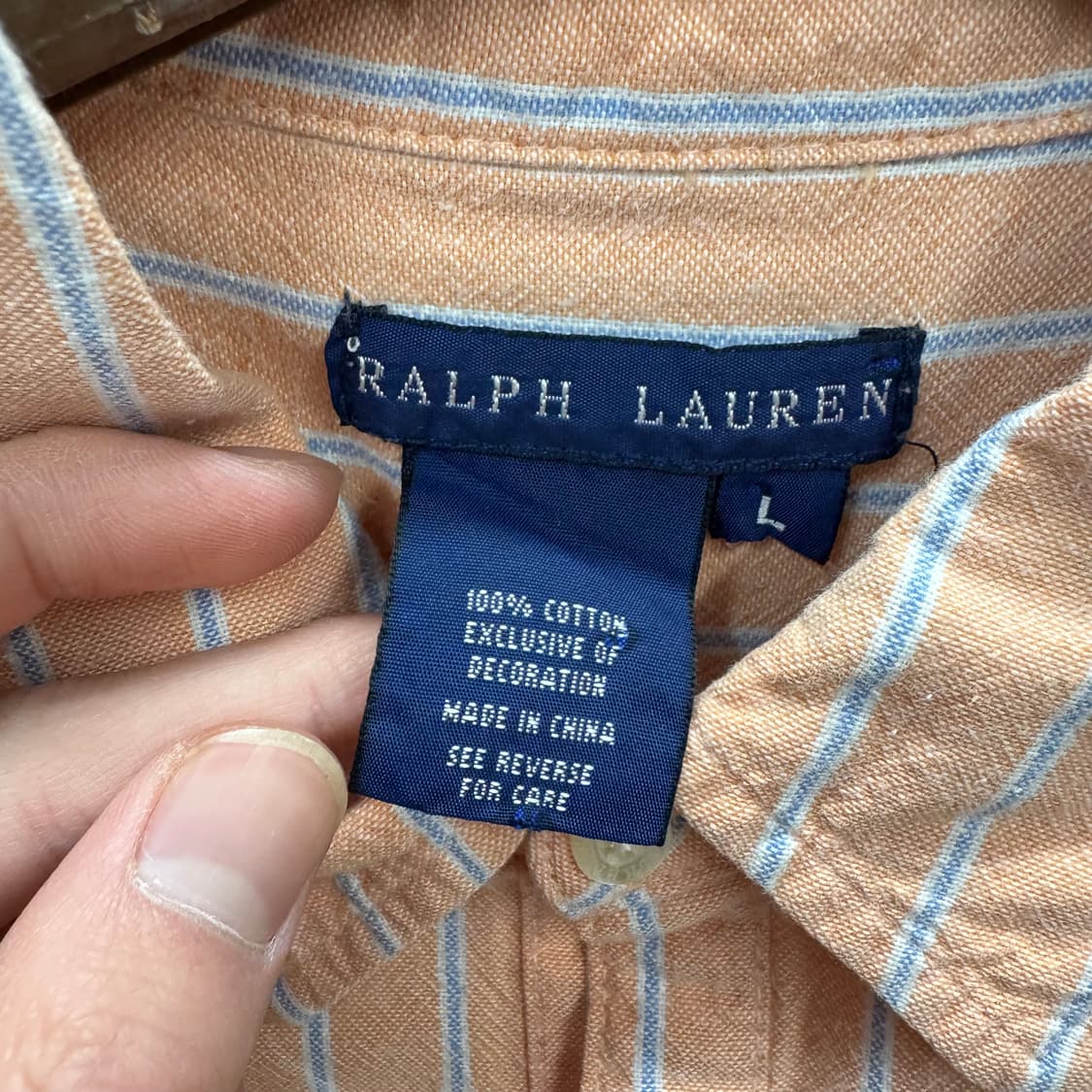 폴로 랄프로렌 스트라이프 긴팔 셔츠 화이트 포니 로고 포인트 오렌지 상품이미지6