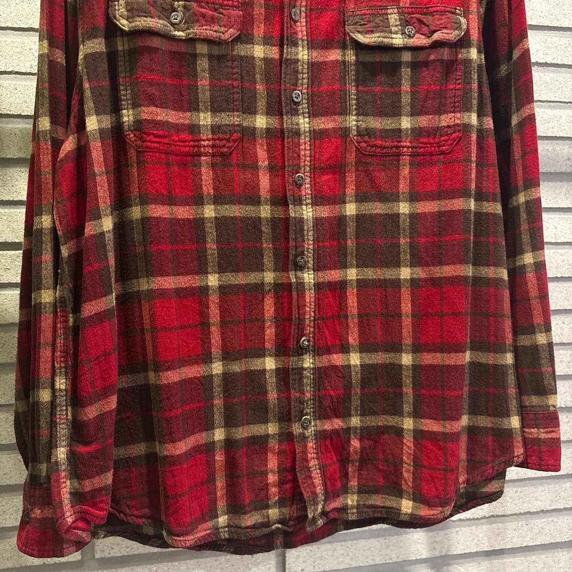 USA VINTAGE 타탄체크 헤비 플란넬 셔츠 워크포켓 디테일 레드 상품이미지5
