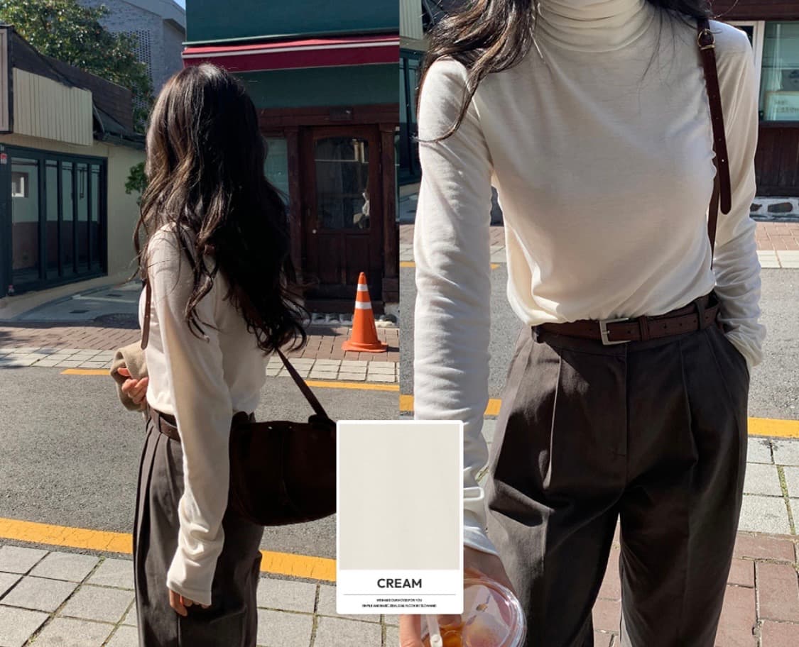 (미개봉, 새상품, 1+1) 슬로우앤드 쫀쫀기모 터틀넥 티셔츠 목폴라 상품이미지1