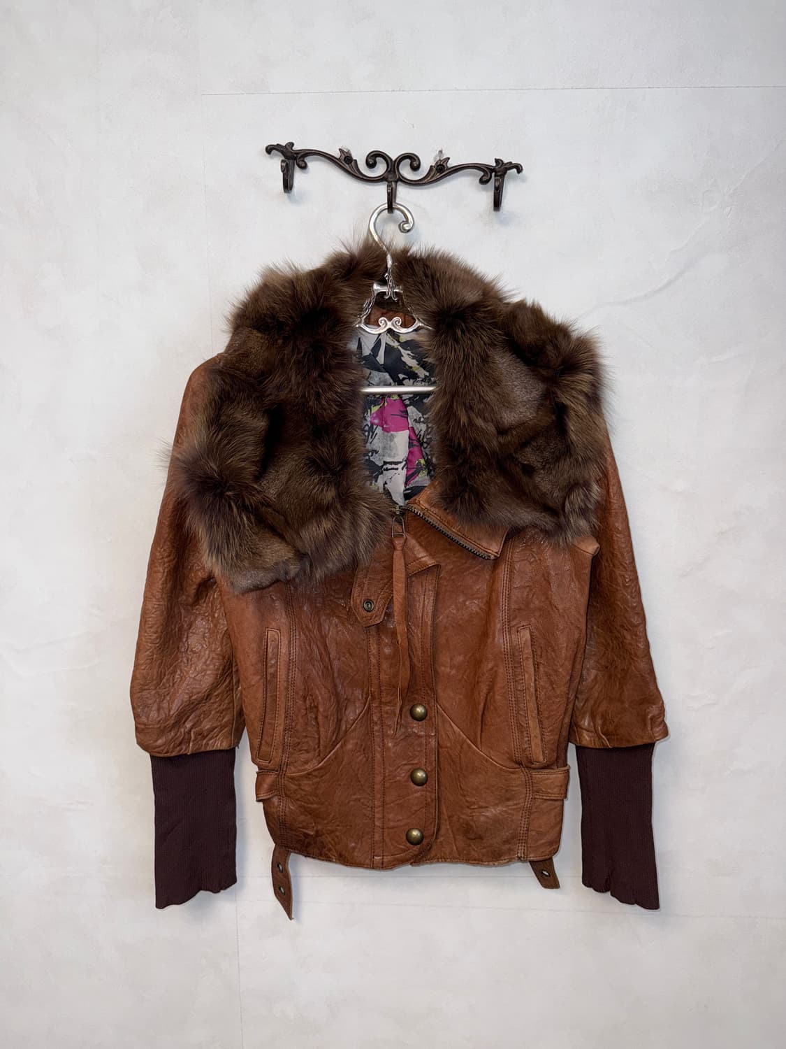 Camel brown lamb skin fox fur warmer jk 상품이미지1