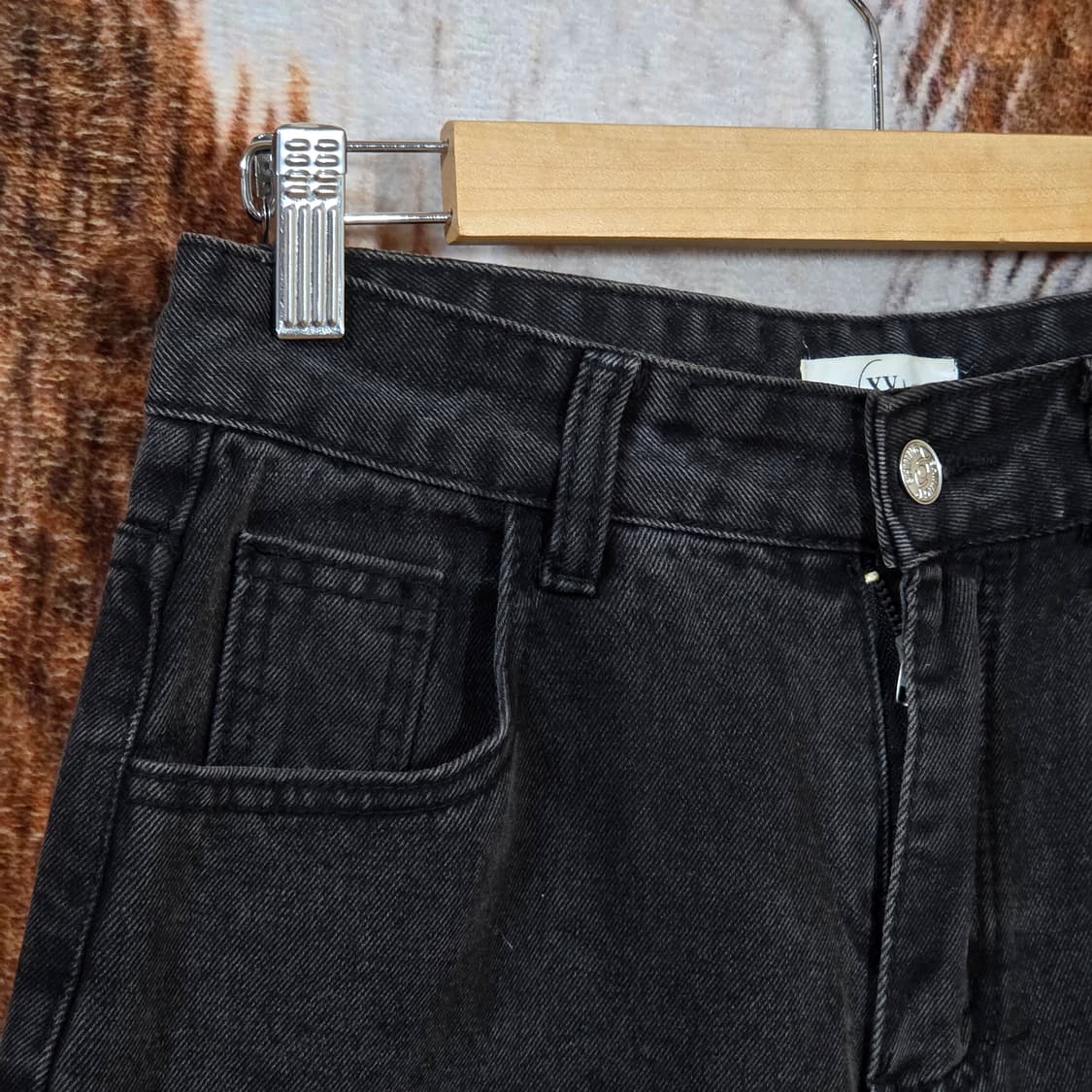 빈티지 흑청 밑단 포켓 와이드 데님 팬츠 상품이미지2