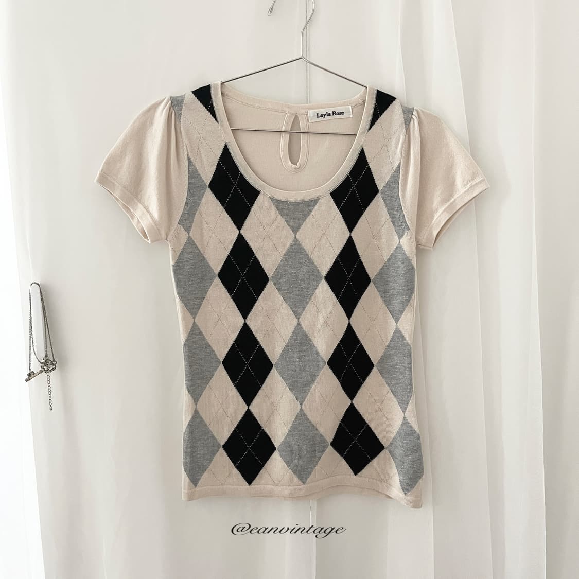 argyle pattern girlish top  상품이미지5