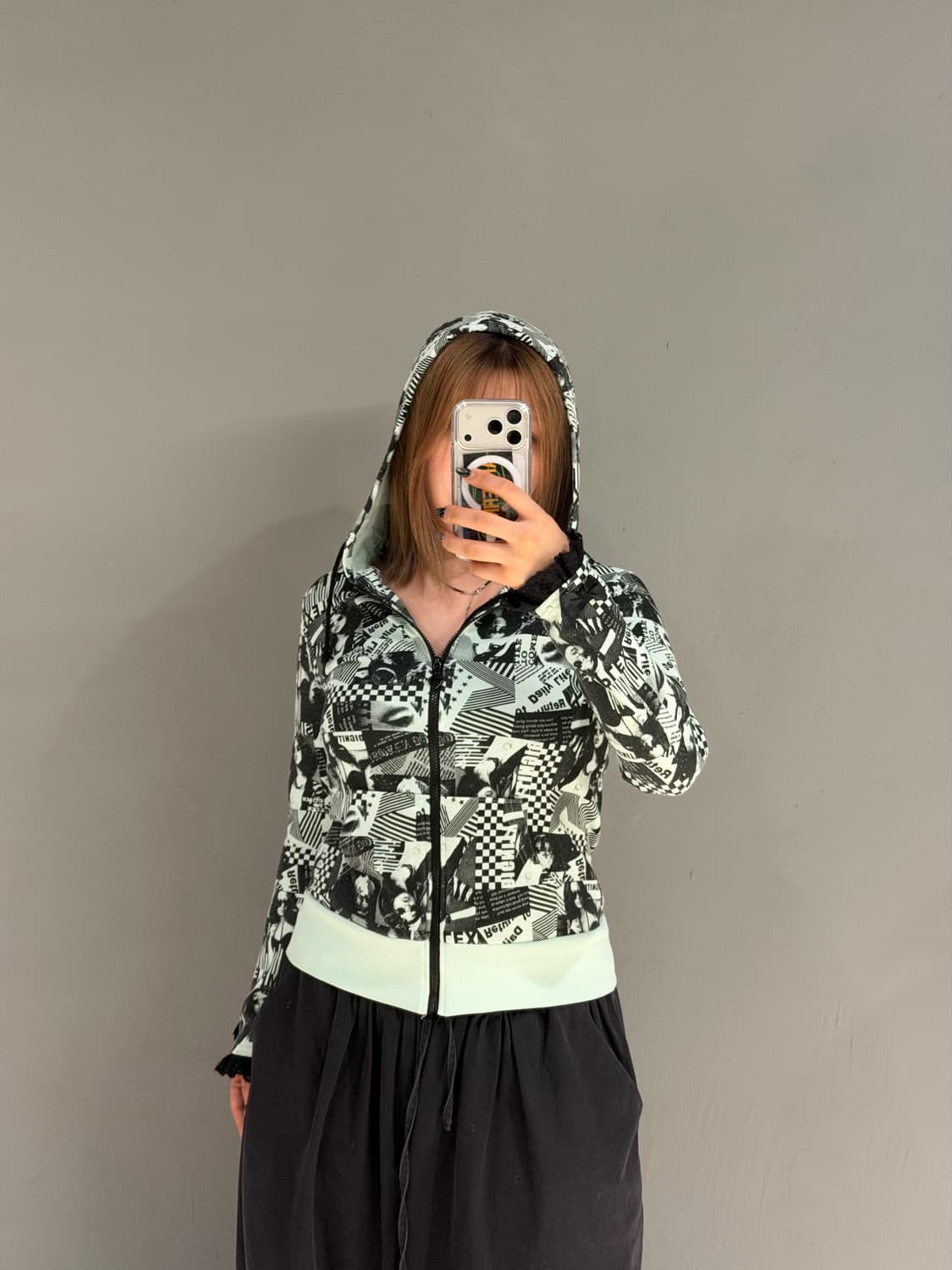 y2k printing detail mint hood zip-up 상품이미지3