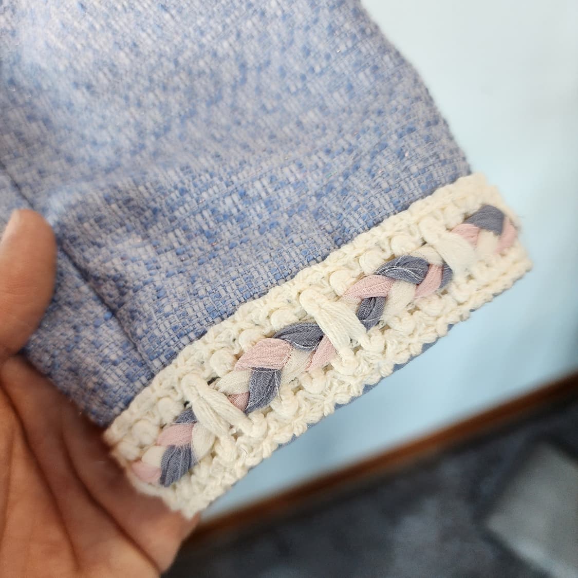 레니본 트위드 크롭 자켓 블루 상품이미지5