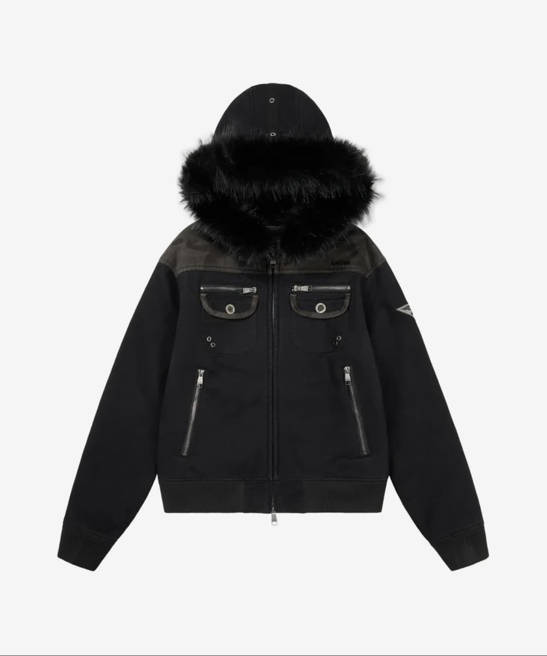 새상품) 아캄 카모 퍼 콘트라스트 후드 자켓 블랙 1사이즈 상품이미지1