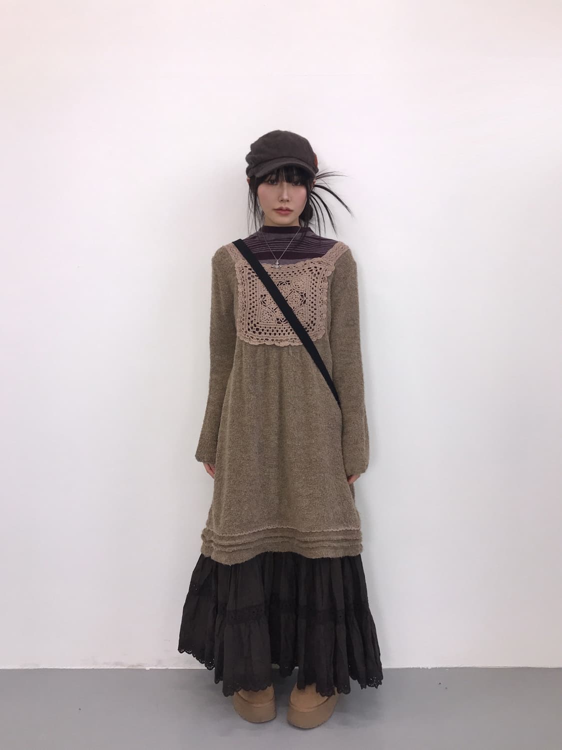 Jpn Beige MoriGirl Crochet Lace Onepiece 상품이미지1