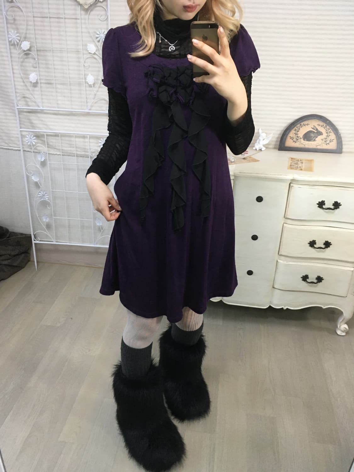 일본빈티지 퍼플 로맨틱 니트 원피스 상품이미지5