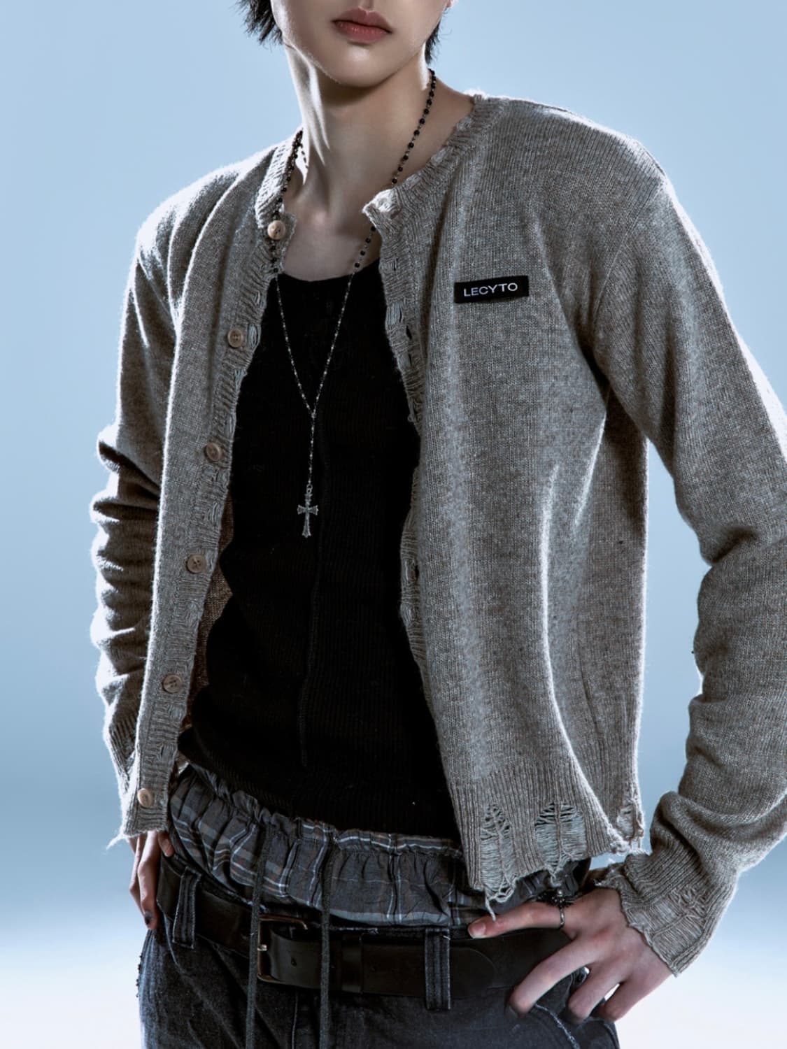 Destroyed Round Wool Knit Cardigan_[Beig 상품이미지1