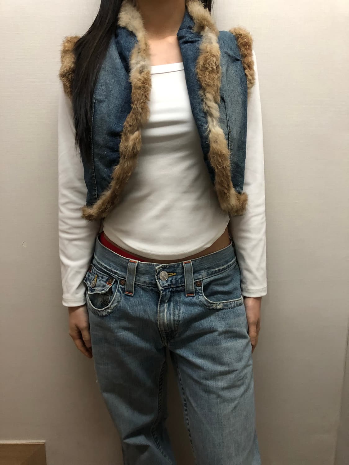 빈티지 데님 퍼 베스트 상품이미지5