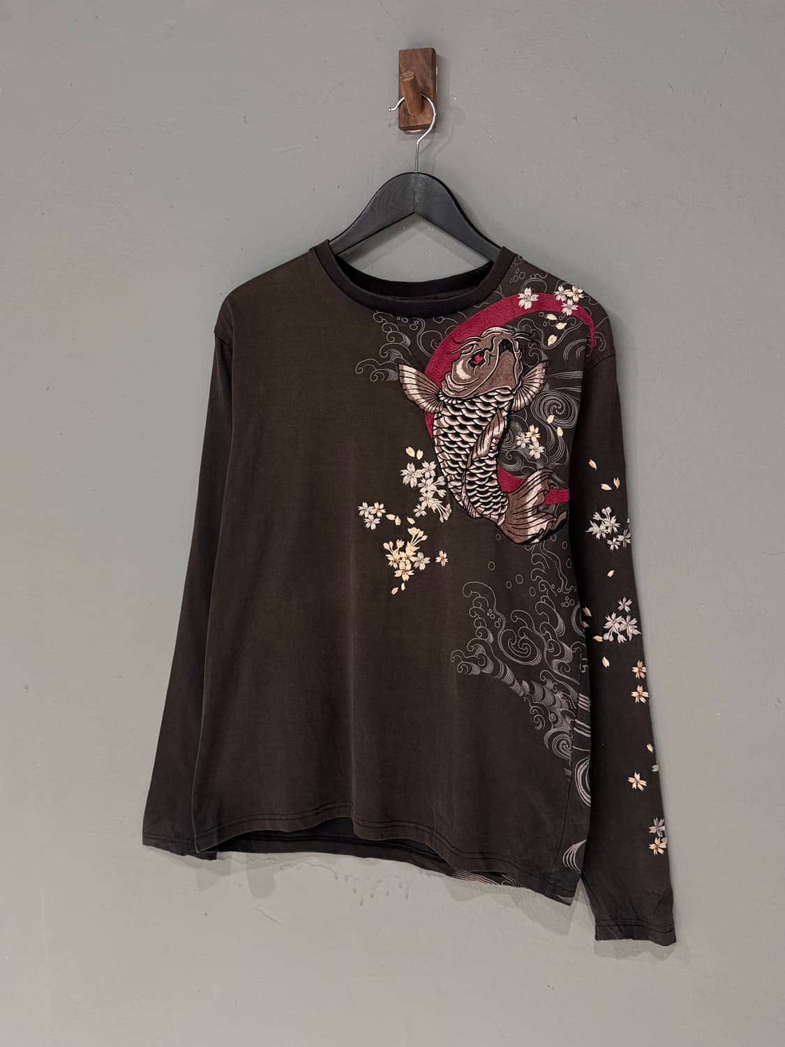 Harakari 오리엔탈 코이 사쿠라 자수 롱슬리브 상품이미지3