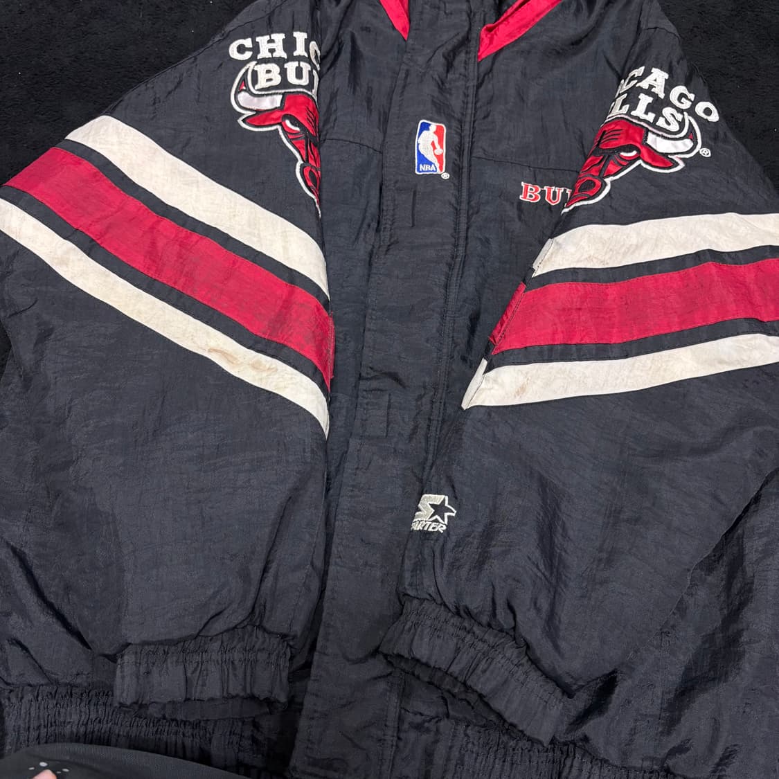 XL 스타터 시카고불스 NBA 블랙 우븐 바시티자켓 상품이미지3