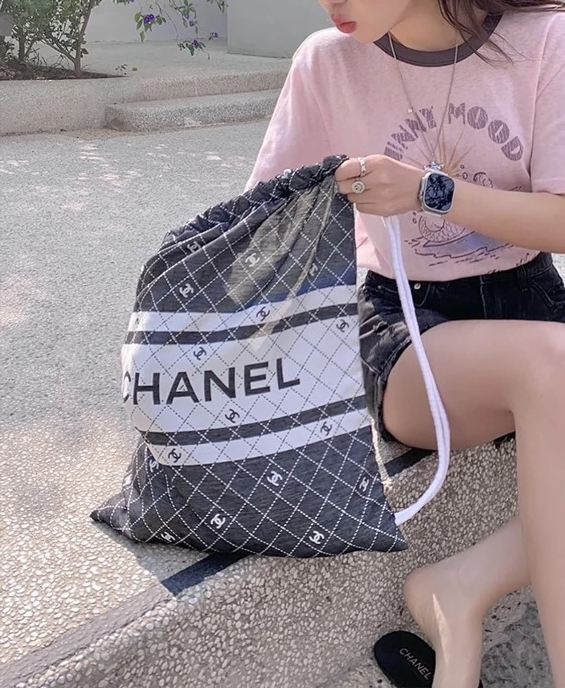 샤넬 뷰티 노벨티 스트링 백팩 캔버스 블루그레이 상품이미지3