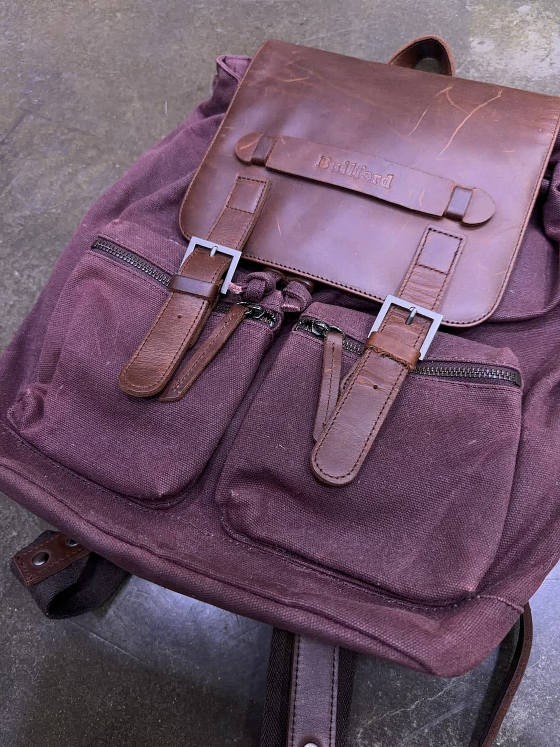 Builford 빌포드 스탠다드 왁스 캔버스 오일 레더 백팩 버건디 상품이미지4