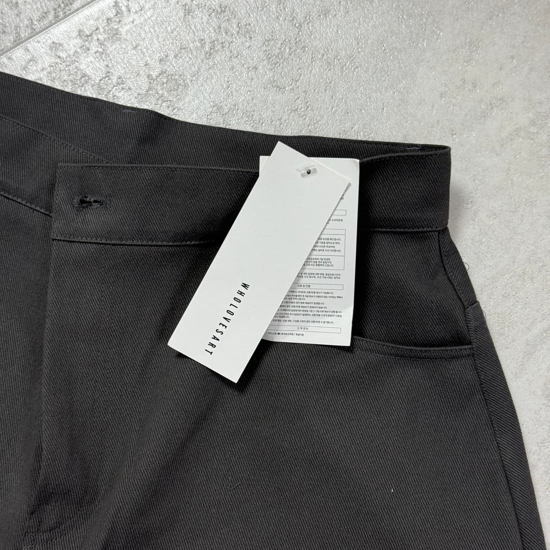 (새제품)후러브스아트 커브드 와이드 코튼 데님 팬츠 차콜그레이 XL 상품이미지3