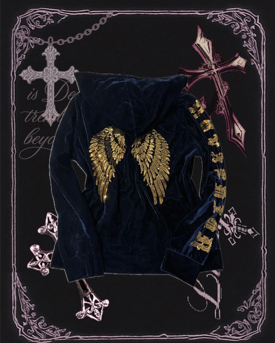 Y2K Velvet spangles angel hoodie zip up 상품이미지6