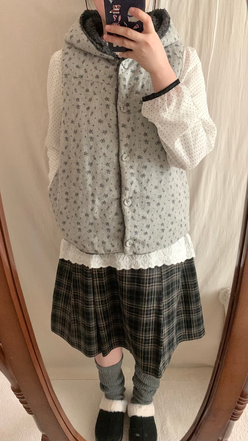 잔꽃 양털 후드 조끼 상품이미지3