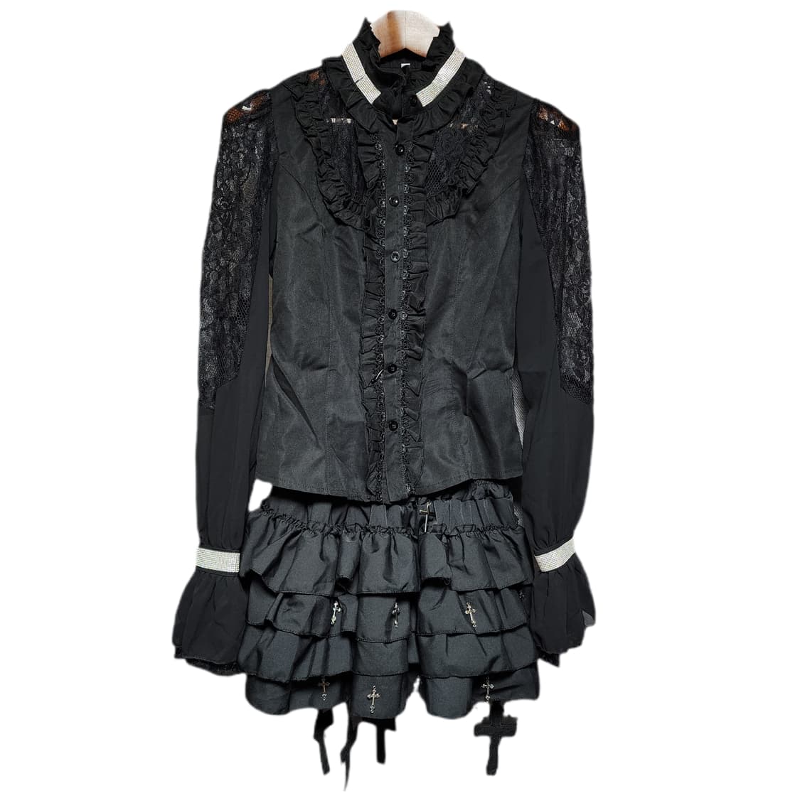 고스로리 지뢰계 고딕 페이크셔츠 치마바지 셋업 상품이미지1