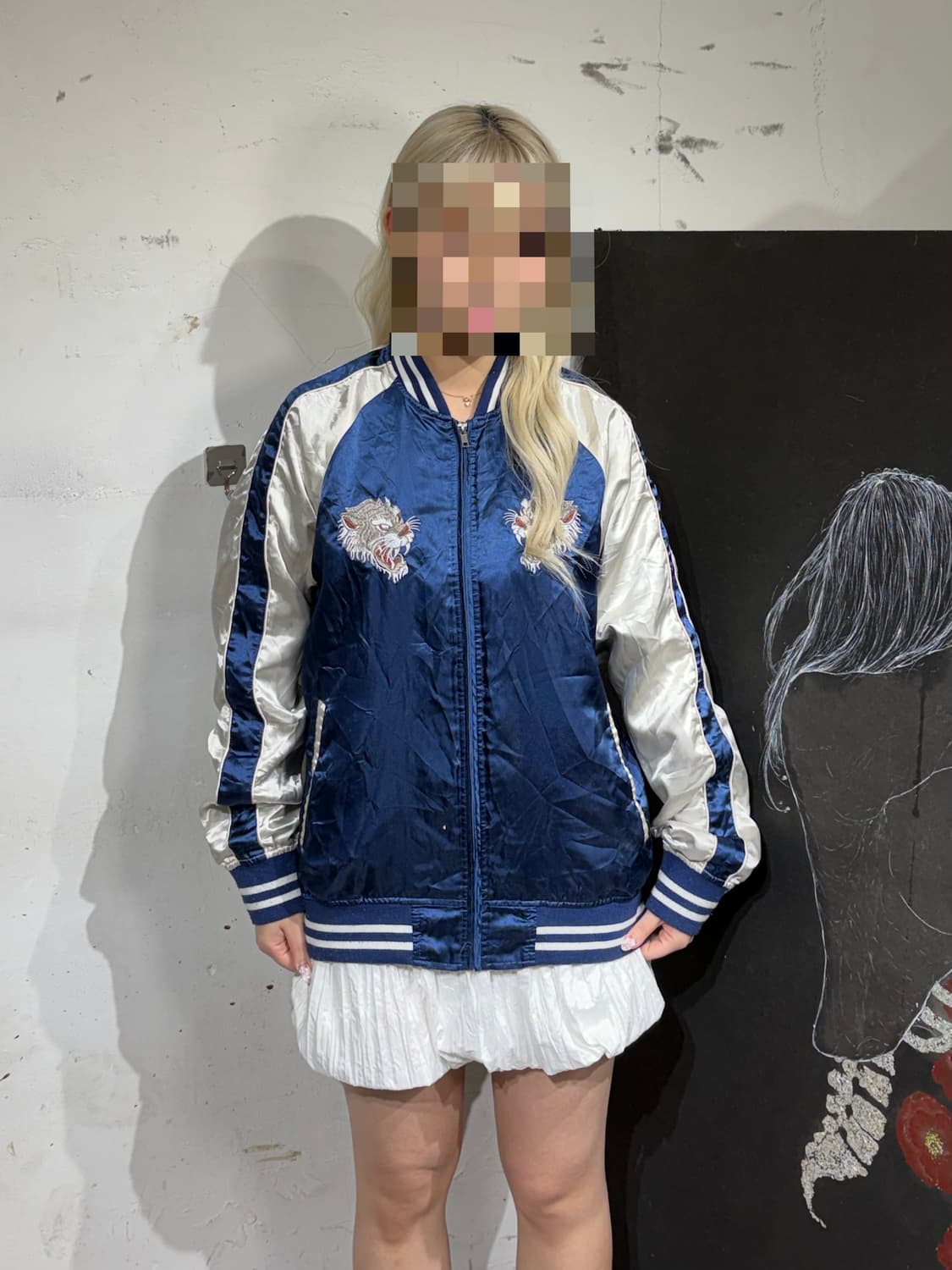 JPN 일본 빈티지 호랑이 자수 스카잔 백호 오리엔탈 스카쟌 L 상품이미지2