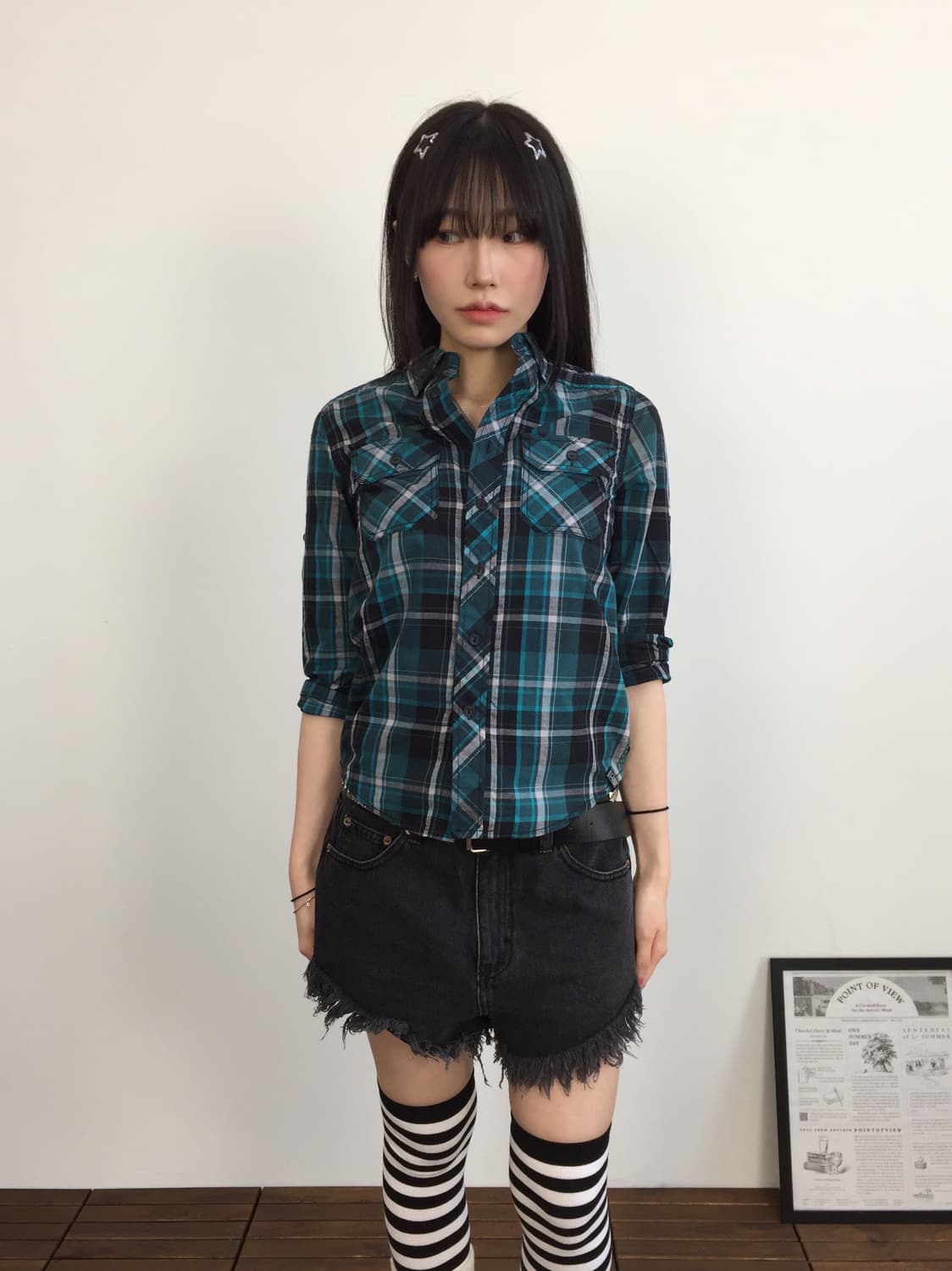 Vintage Mint & Black Plaid Check Shirt 상품이미지2