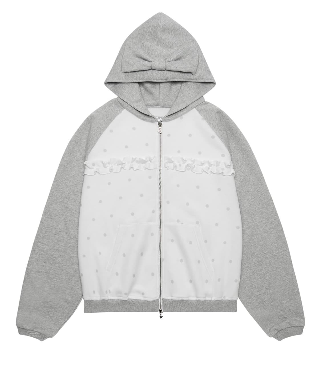 드라이로즈 도트 리본 후드집업 그레이  상품이미지1