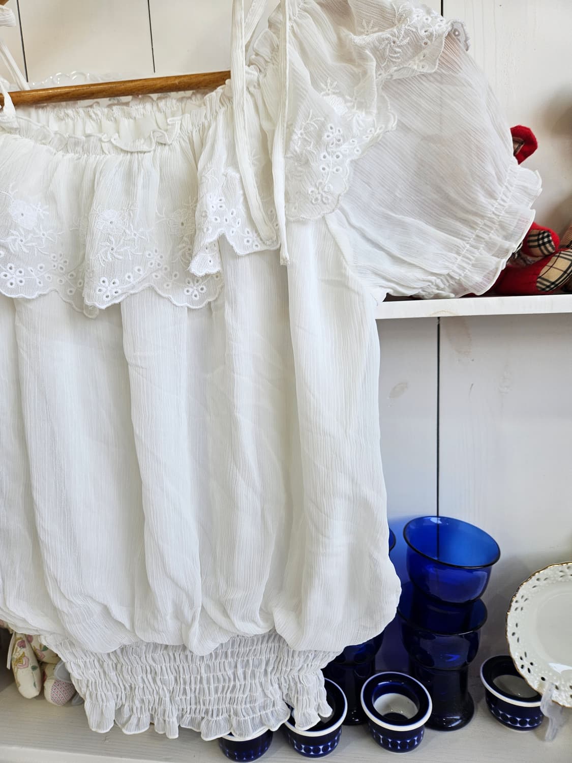 화이트 레이스 셔링 블라우스 상품이미지4