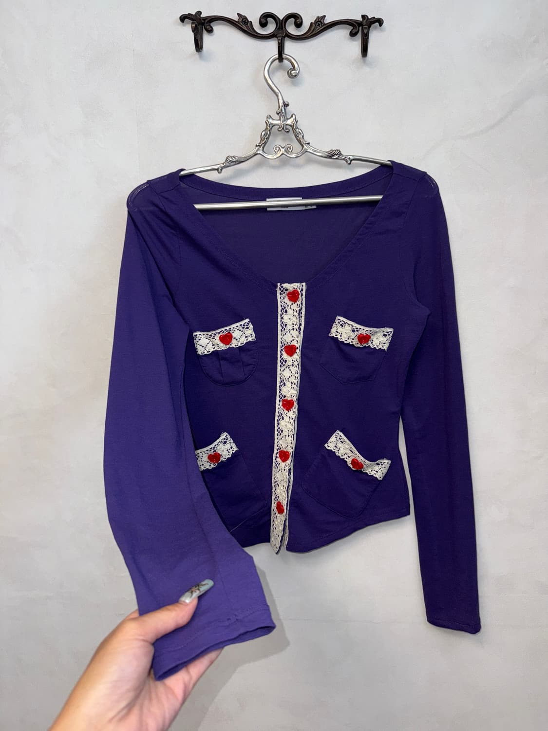 MOSCHINO purple heart button slim 가디건 상품이미지3