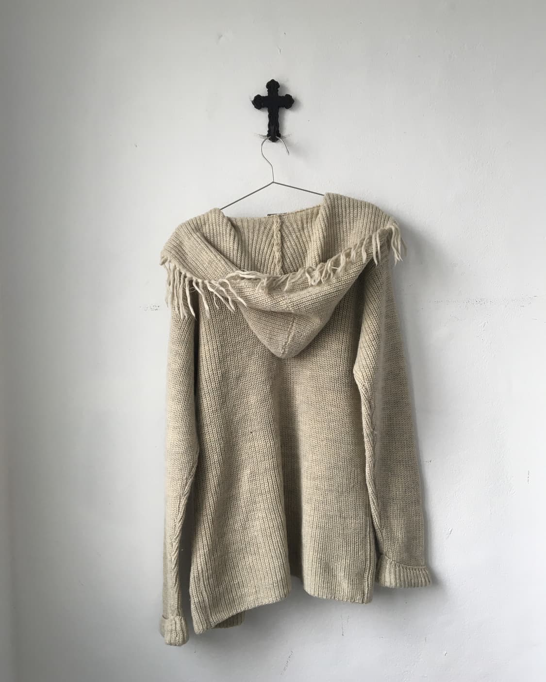 Fringe point hood open knit cardigan 상품이미지3