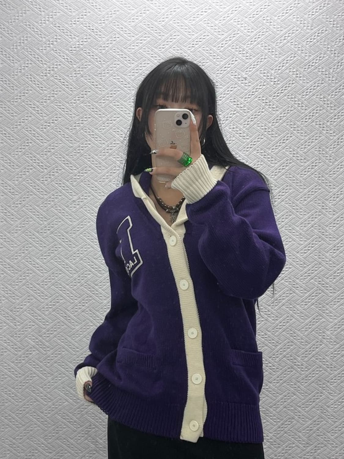 라코스테 숄카라 빅로고 레트로 퍼플 울 니트 가디건 4 C08659 상품이미지1