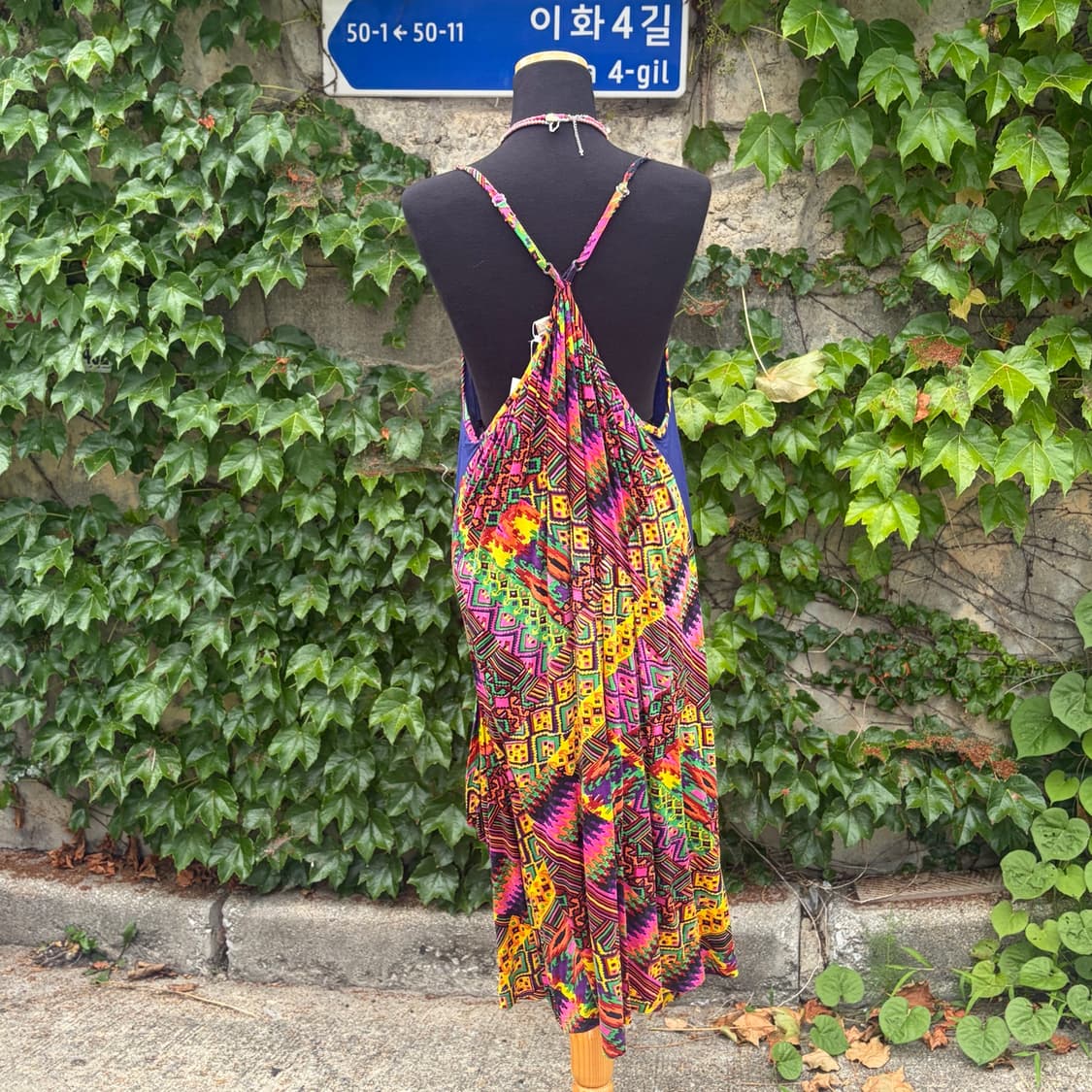 에스닉 보헤미안 기하학 패턴 항아리 민소매 나시 롱 원피스 상품이미지3