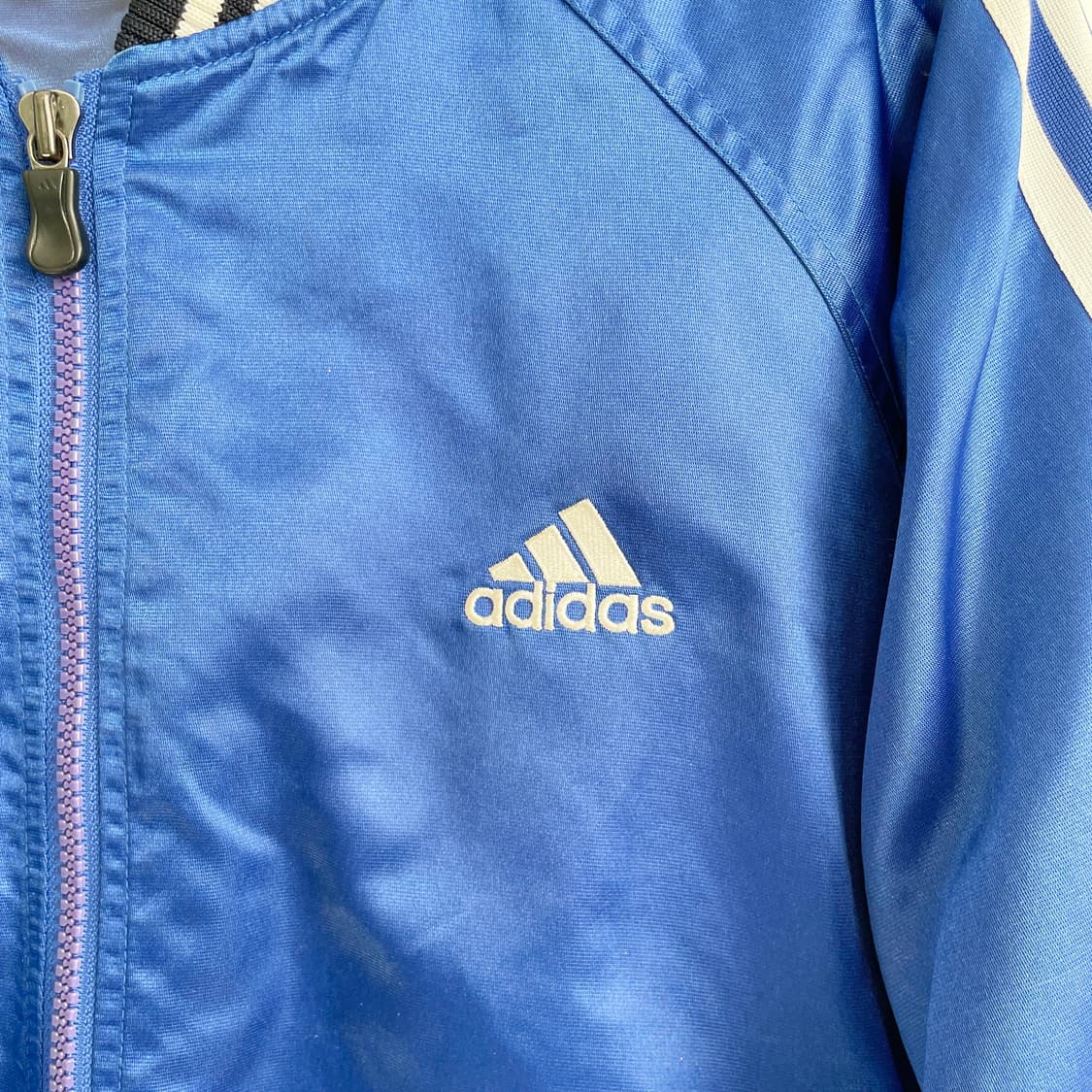 B1 아디다스 블루 사틴 올드스쿨 바시티 재킷 90사이즈 상품이미지4