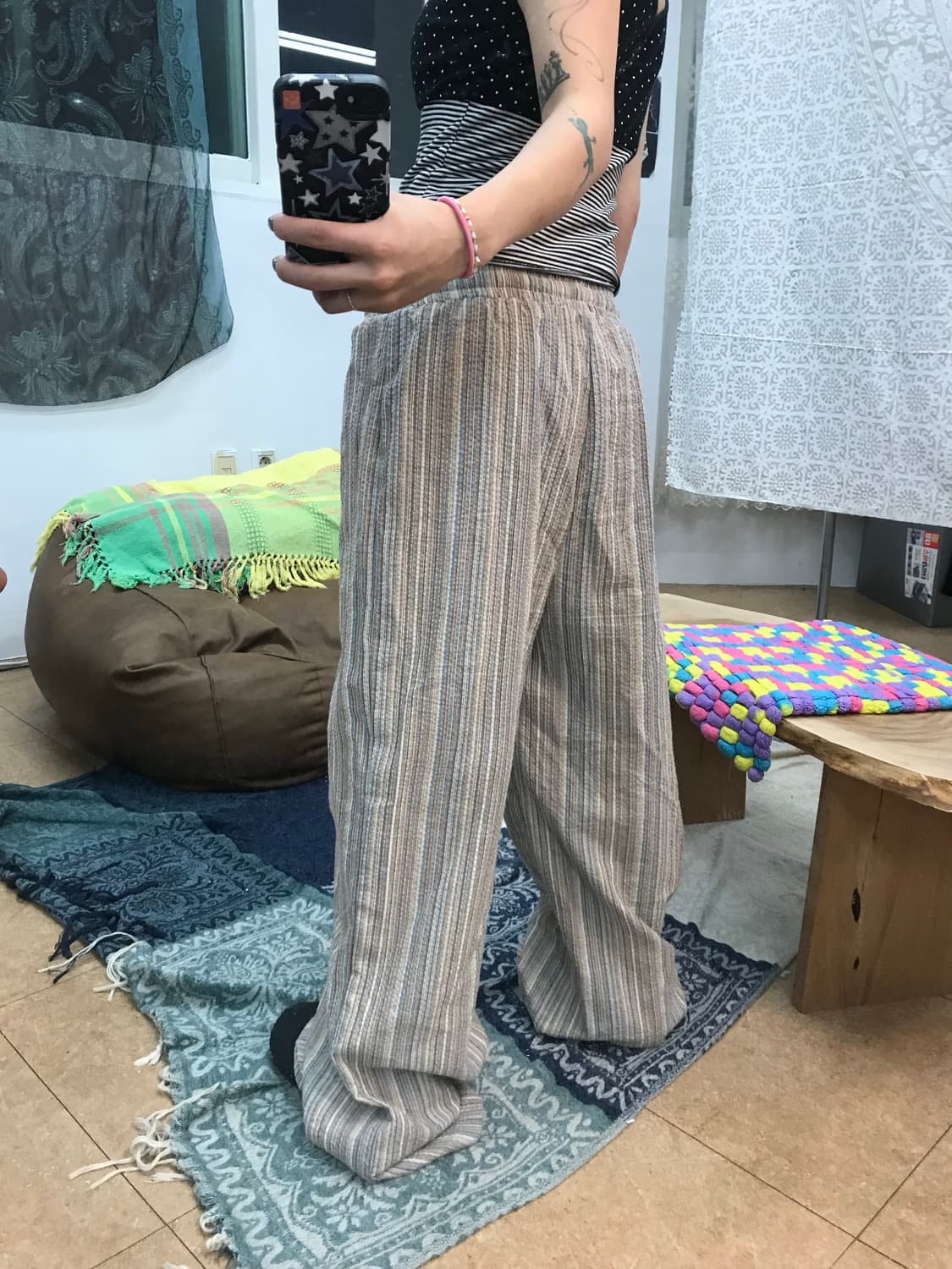 빈티지 여성 스트라이프 시어서커 밴딩 팬츠  상품이미지2