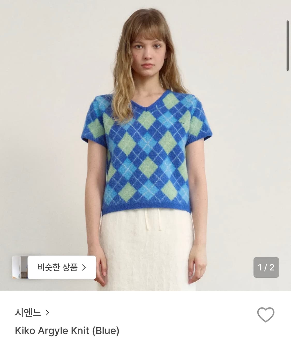 시엔느  키코 아가일 반팔 니트 상품이미지1