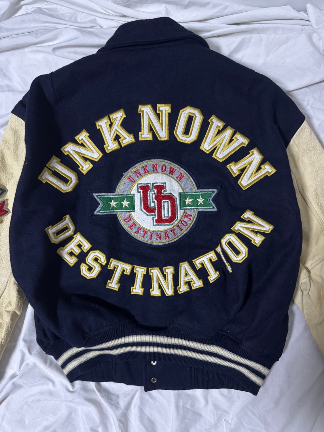 빈티지 울 카우레더 바시티 자켓 unknown destination 상품이미지4