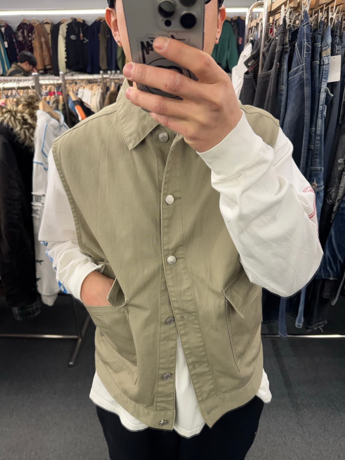 M)Colza 빈티지 코튼 베이지 베스트 조끼 상품이미지1