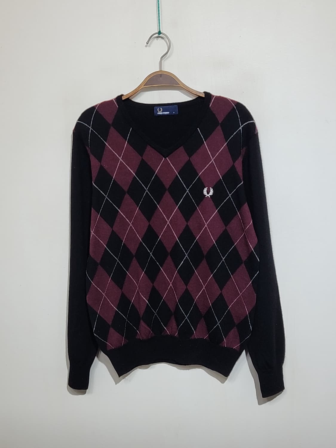 (M) 프레드페리 아가일 니트 브이넥 울스웨터  상품이미지1