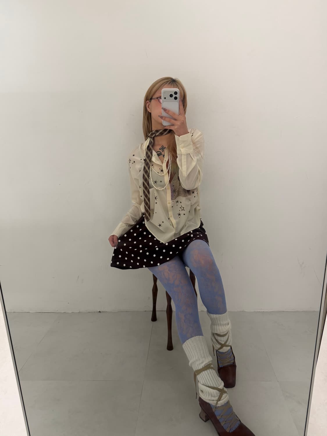 브라운 도트 플레어 스커트  상품이미지2