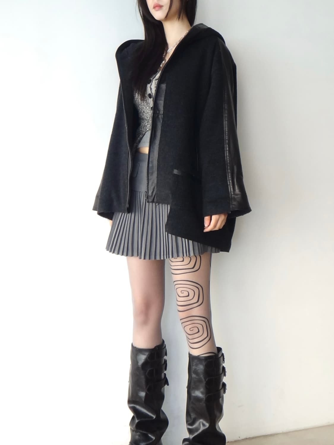 DEMOO hoody dual leather jacket 상품이미지7